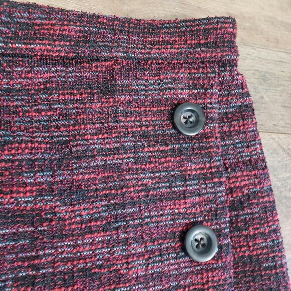 Ann Taylor Red Black Button Closure Midi Length Wrap Pencil Skirt Size 10 - Picture 5 of 10
